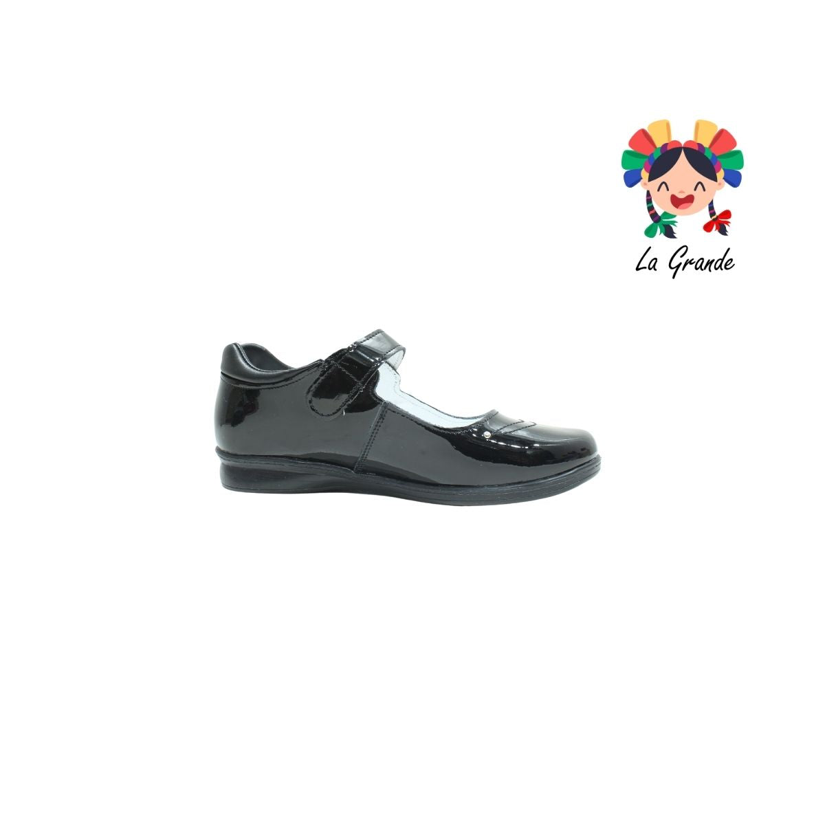 1126 MUJER BONITA Negro Piel Charol Zapato Escolar con Hebilla para Dama