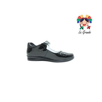 1126 MUJER BONITA Negro Piel Charol Zapato Escolar con Hebilla para Dama