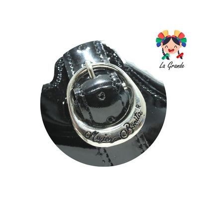 1126 MUJER BONITA Negro Piel Charol Zapato Escolar con Hebilla para Dama