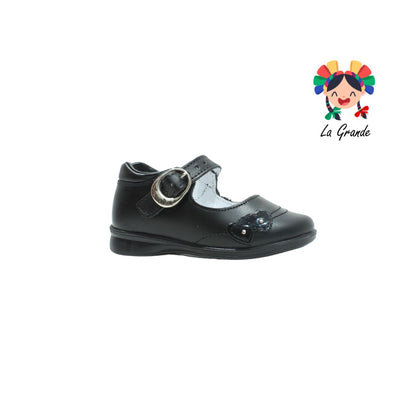 1126 MUJER BONITA Negro Piel Zapato Escolar Corazón para Niña