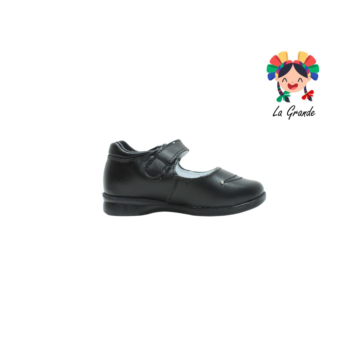 1126 MUJER BONITA Negro Piel Zapato Escolar Corazón para Niña