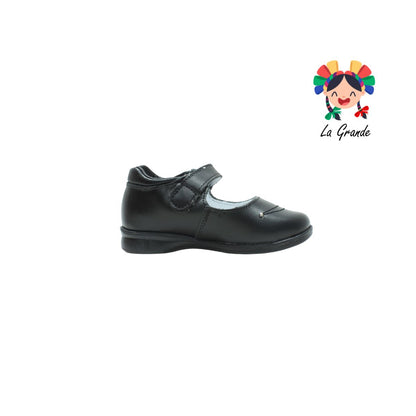 1126 MUJER BONITA Negro Piel Zapato Escolar Corazón para Niña