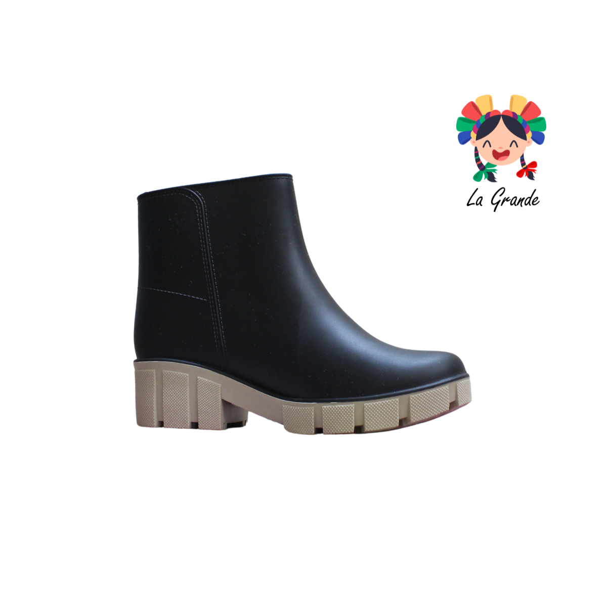Kenya SANDARELY Negro Beige Botin de Hule para Dama