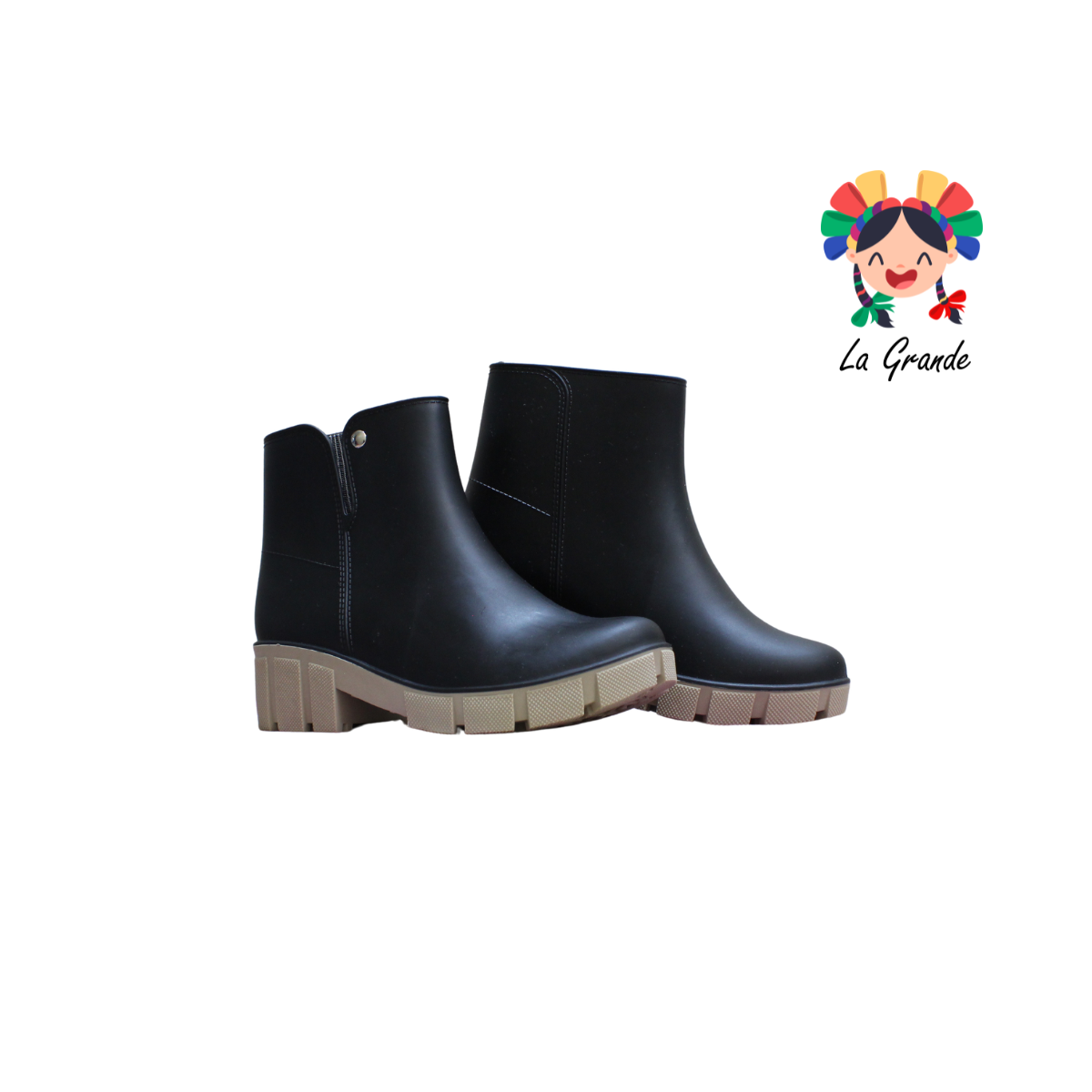 Kenya SANDARELY Negro Beige Botin de Hule para Dama
