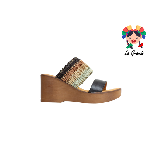 055 ROJO CEREZA Negro Napa Sandalia con Plataforma para Dama