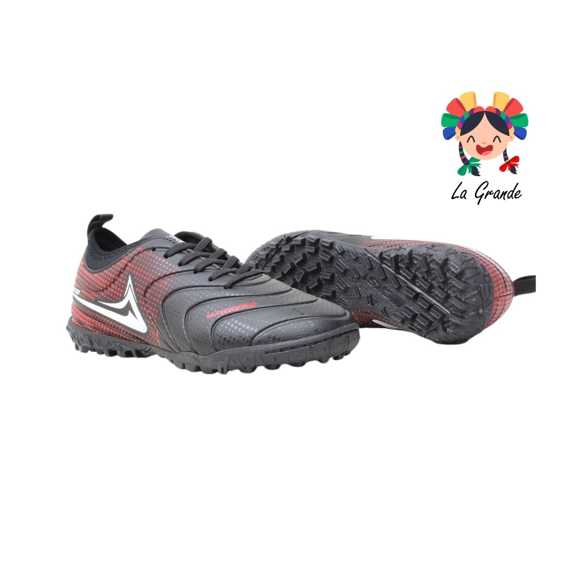 1201 MAYCKERS Negro Rojo Tenis de Fútbol Rápido para Dama y Joven