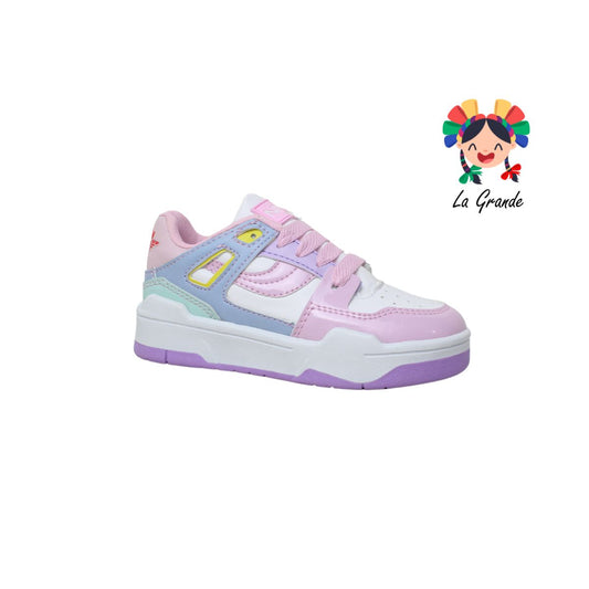 1202 NIKKI FASHION Bco Rosa Lila Sint Tenis Casual para Niña