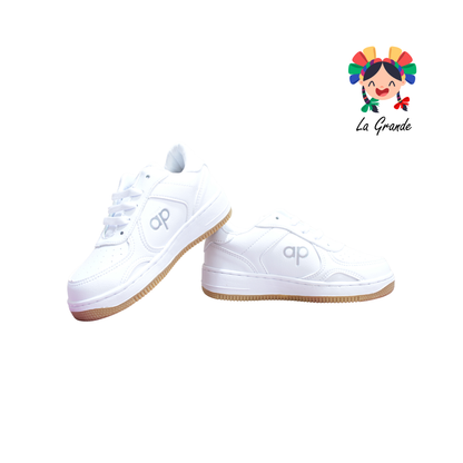 5018 APOORT Blanco Napa Tenis Escolar para Niña y Niño