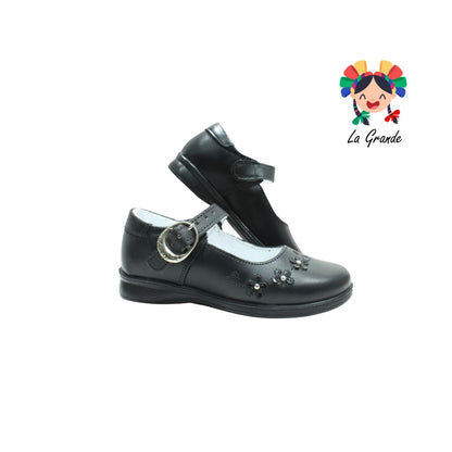 1216 MUJER BONITA Negro Piel Zapato Escolar para Niña