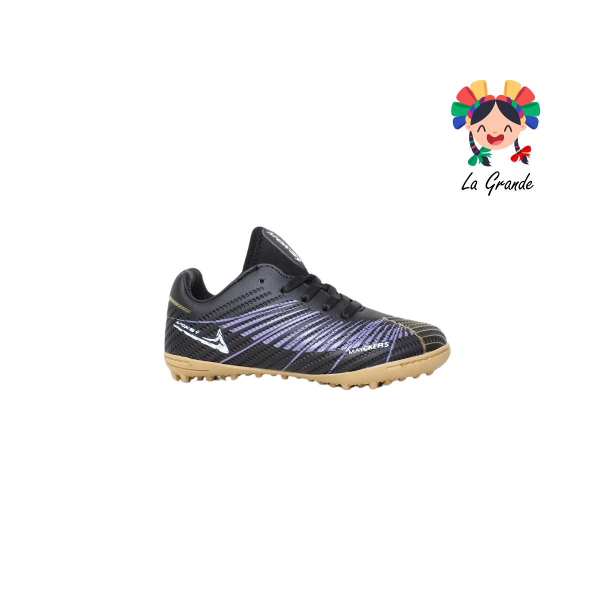1232 MAYCKERS Negro Morado Sint tenis para Fútbol Rápido para Niño