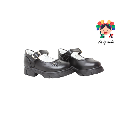123 GABRIELA Negro Sintético Zapato Escolar con Suela Kity para Niña