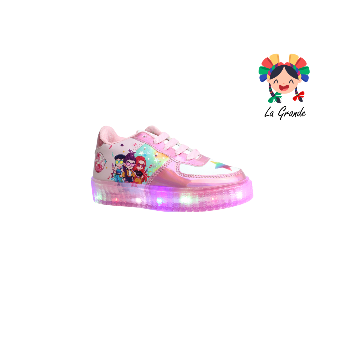 V-070 VANNI CLUB Rosa Sintético Tenis Casual con Luces para Niña