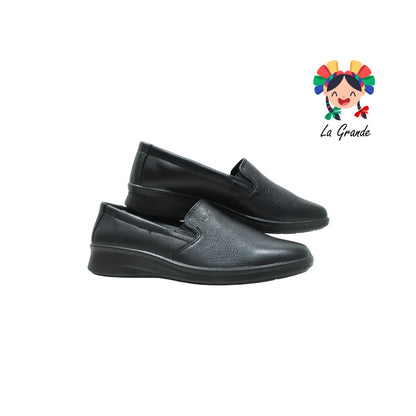 124501 Flexi Negro Piel Zapato Confort para Dama