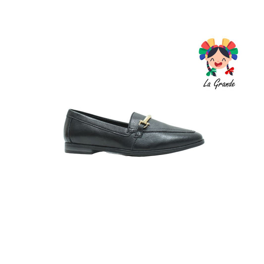126602 FLEXI Negro Piel Slip On Mocasín para Dama