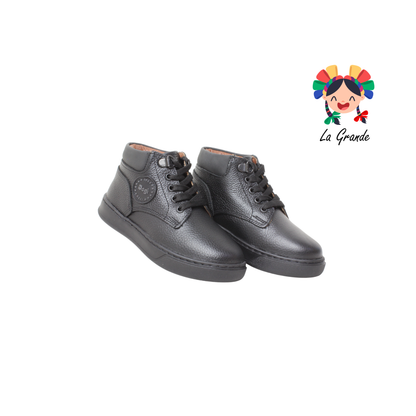 126 DOGI Negro Piel Zapato Escolar para Niño