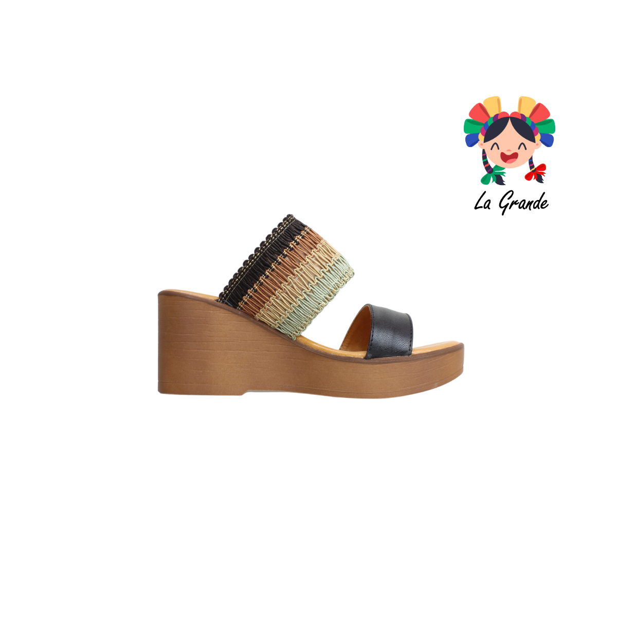 055 ROJO CEREZA Negro Napa Sandalia con Plataforma para Dama