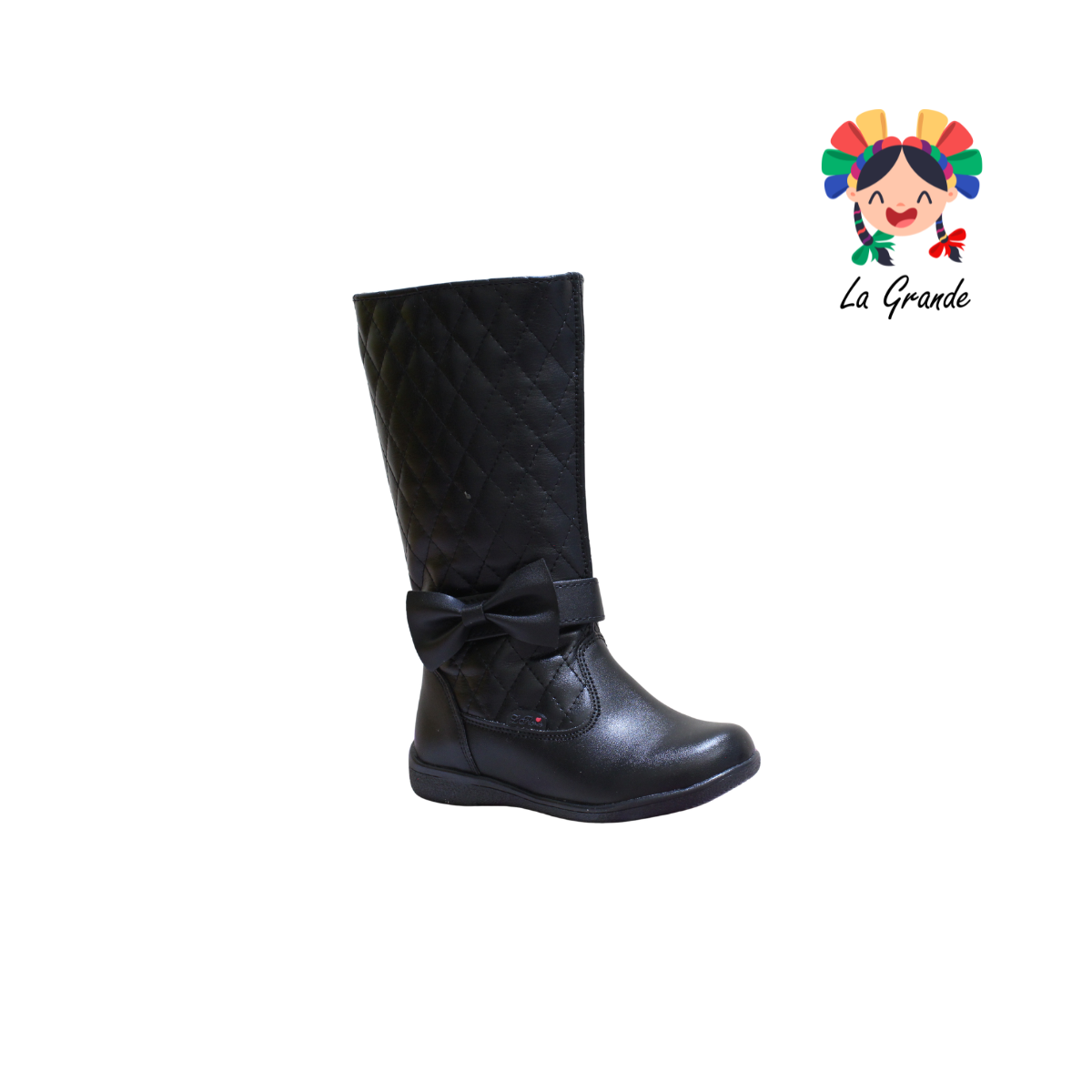 759N LADY FLORES Negro Napa Bota Alta para Niña