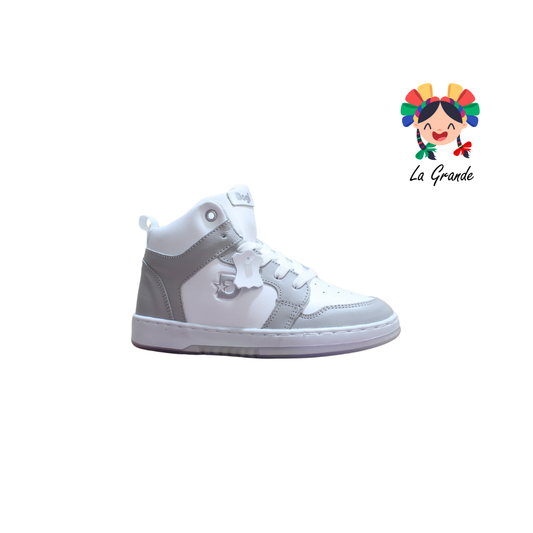 7570 DOGI Bco Gris Piel Tenis Escolar para Dama y Joven