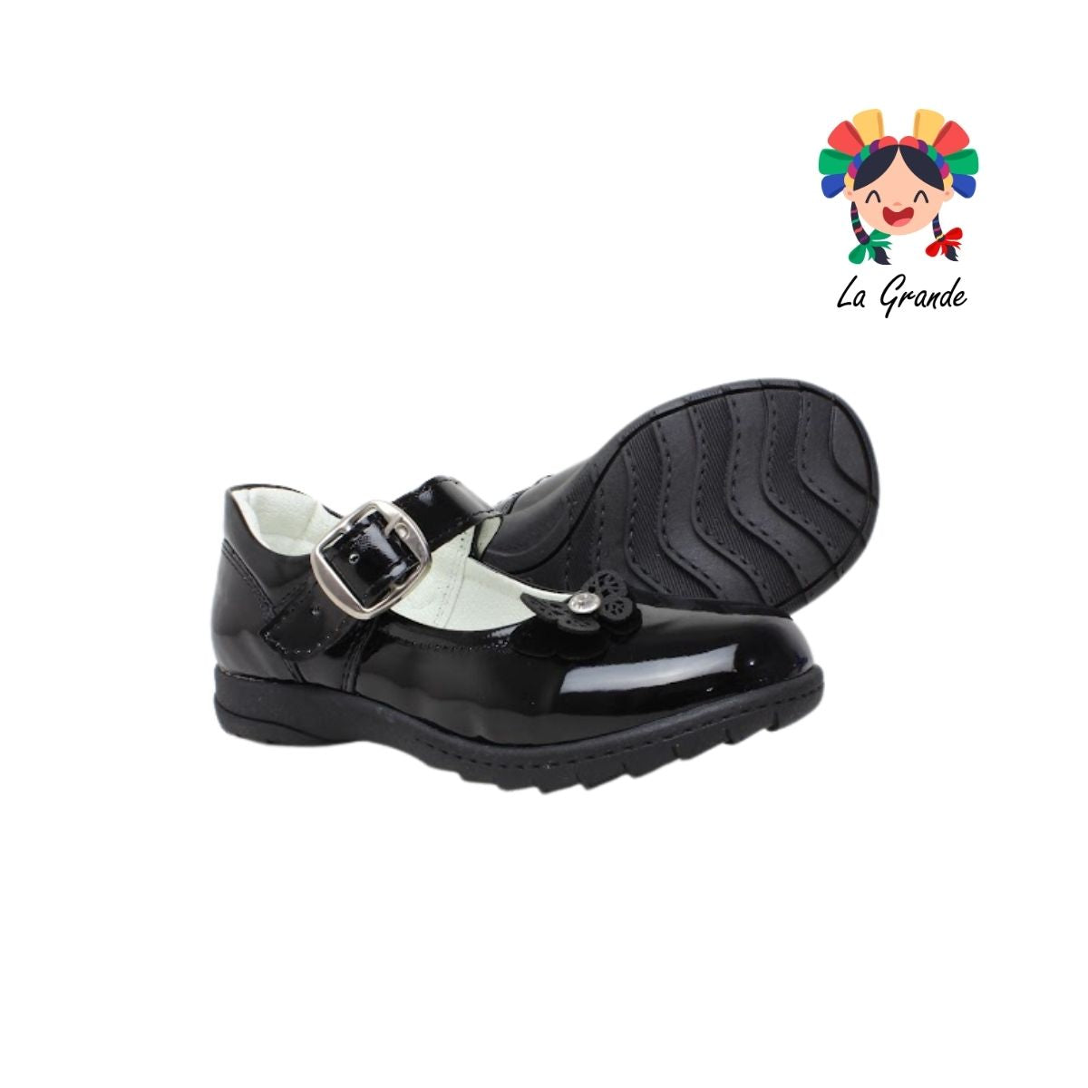 130-1 GABRIELA Negro Charol Zapato Escolar con Suela Givsa para Niña