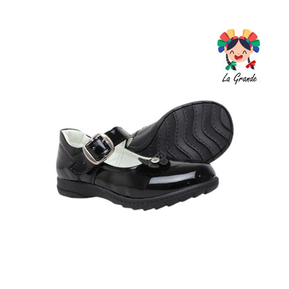 130-1 GABRIELA Negro Charol Zapato Escolar con Suela Givsa para Niña