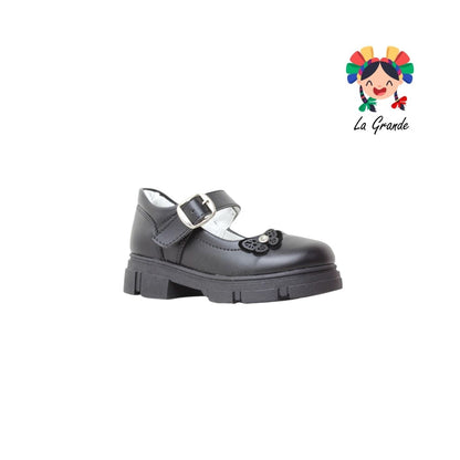130 GABRIELA Negro Sintético Zapato Escolar con Suela Kitty para Niña