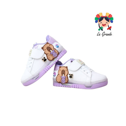 1320 Capiba WINS Blanco Lila Sint Tenis Casual con Luz Led para Niña