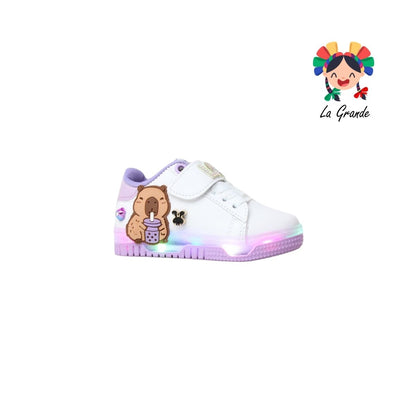 1320 Capiba WINS Blanco Lila Sint Tenis Casual con Luz Led para Niña