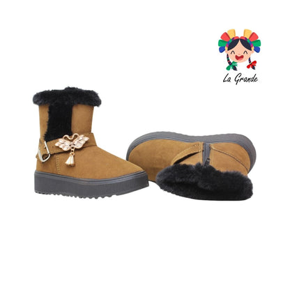 1330 WINS Camel Negro Textil Bota Corta para Niña