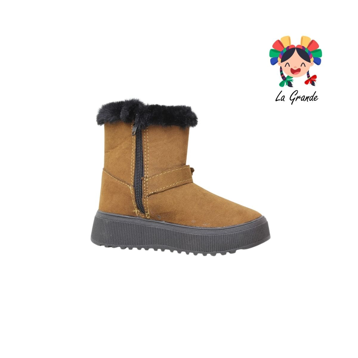 1330 WINS Camel Negro Textil Bota Corta para Niña