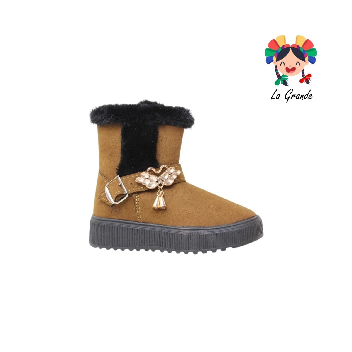 1330 WINS Camel Negro Textil Bota Corta para Niña