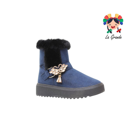 1330 WINS Marino Negro Textil Bota Corta para Niña