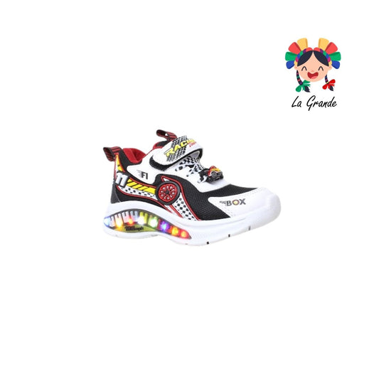 133 ON KIDS Negro Blanco Carro Sint Tenis Choclo con Luces Led para Niño
