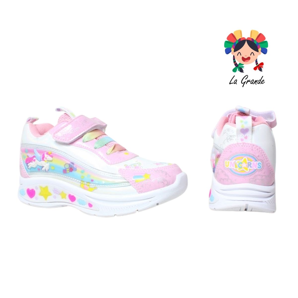 133 ON KIDS Unicornio Blanco Rosa Sint Tenis Casual con Luz Led para Niña