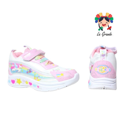 133 ON KIDS Unicornio Blanco Rosa Sint Tenis Casual con Luz Led para Niña