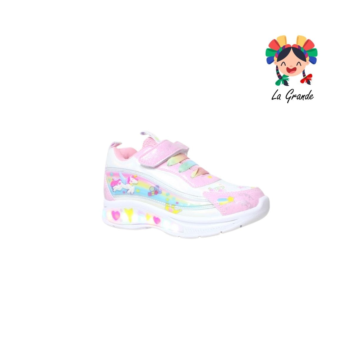 133 ON KIDS Unicornio Blanco Rosa Sint Tenis Casual con Luz Led para Niña