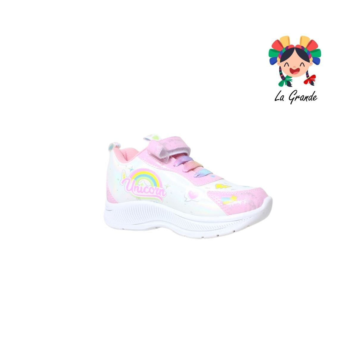 133 ON KIDS Unicornio Blanco Rosa Sint Tenis Casual con Luz Led para Niña