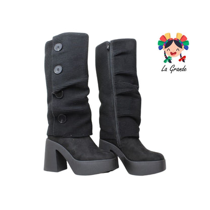 1351 SAO PAULO Negro Textil Bota Larga para Dama
