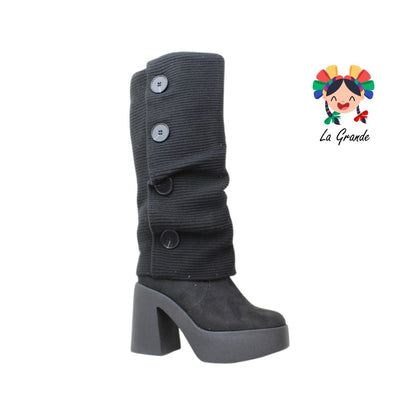 1351 SAO PAULO Negro Textil Bota Larga para Dama