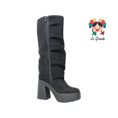 1351 SAO PAULO Negro Textil Bota Larga para Dama