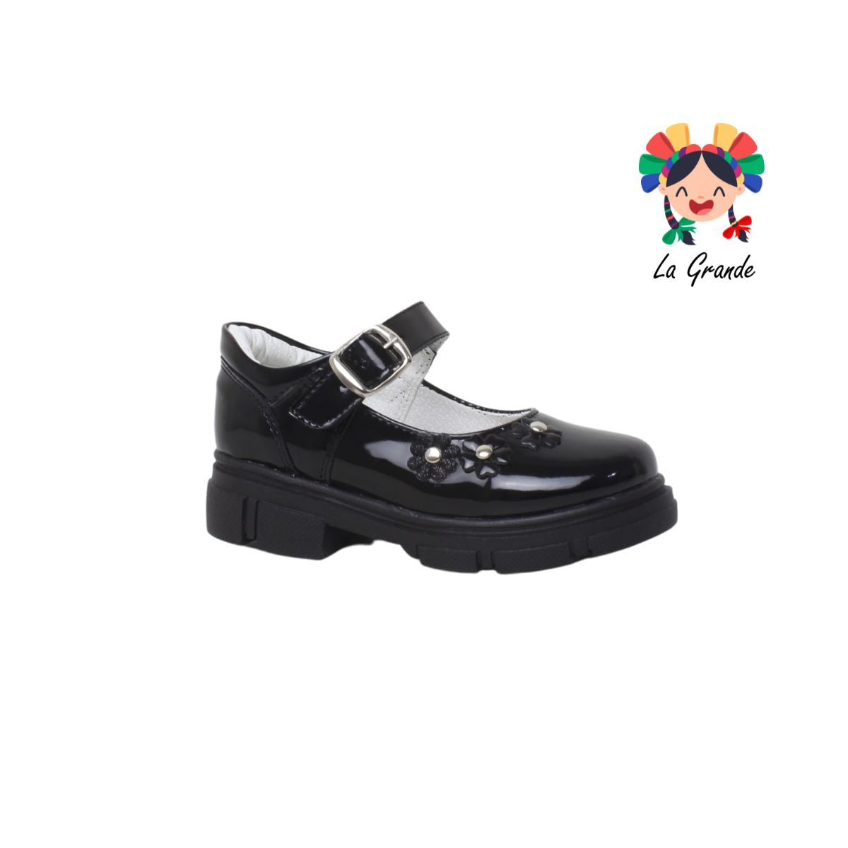 135 GABRIELA Negro Charol Zapato Escolar con Suela Kity para Niña