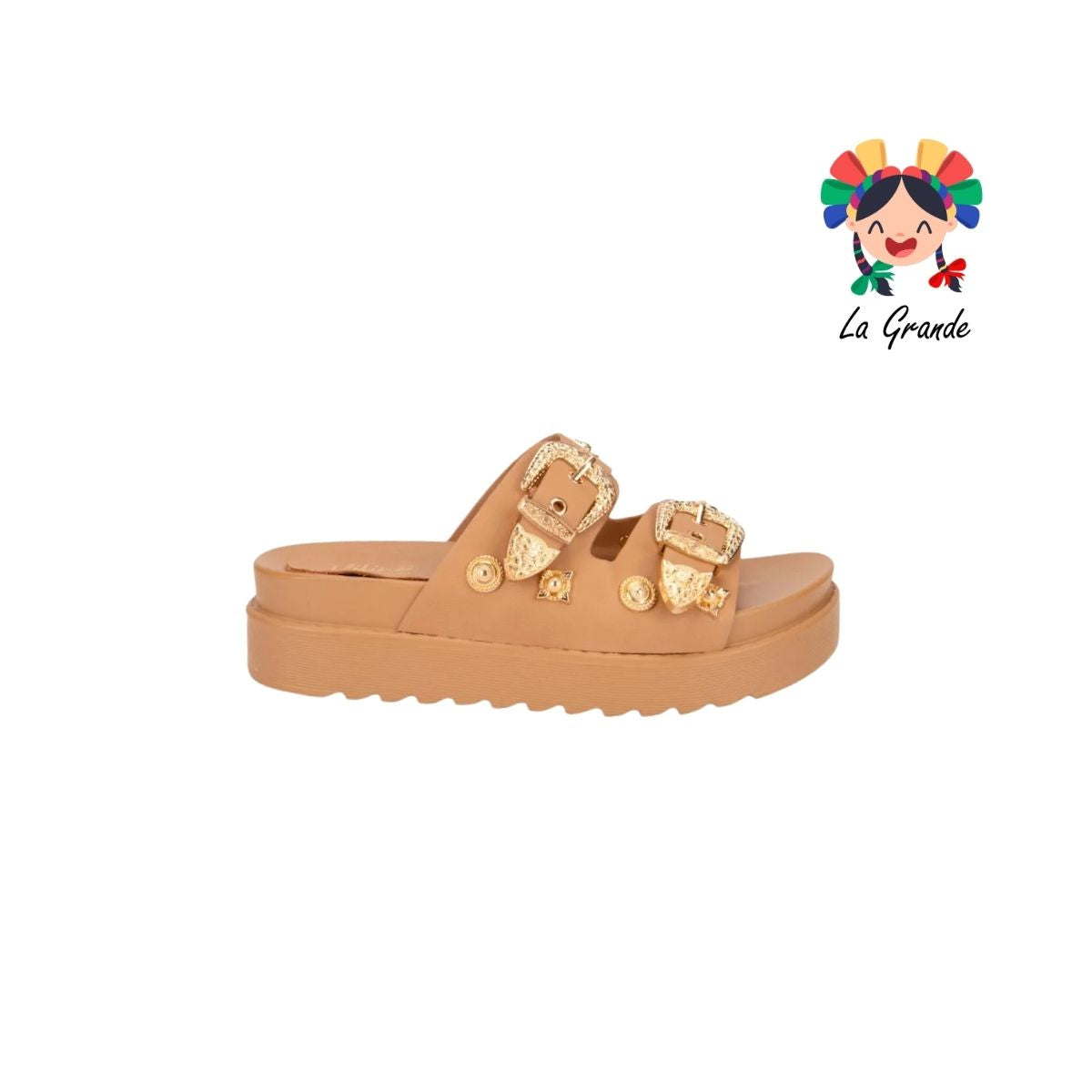 137A VI LINE FASHION Camel Sint Sandalia con Doble Hebilla para Dama