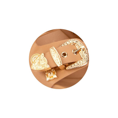 137A VI LINE FASHION Camel Sint Sandalia con Doble Hebilla para Dama