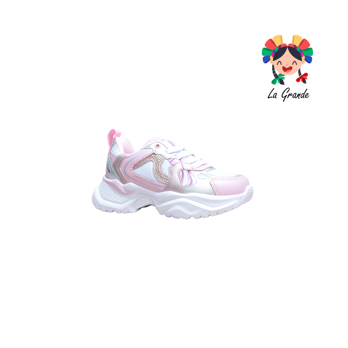1822 ADIORA Bco Plata Rosa Tenis Deportivo para Niña