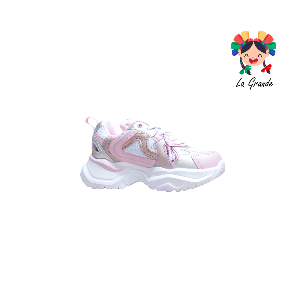 1822 ADIORA Bco Plata Rosa Tenis Deportivo para Niña