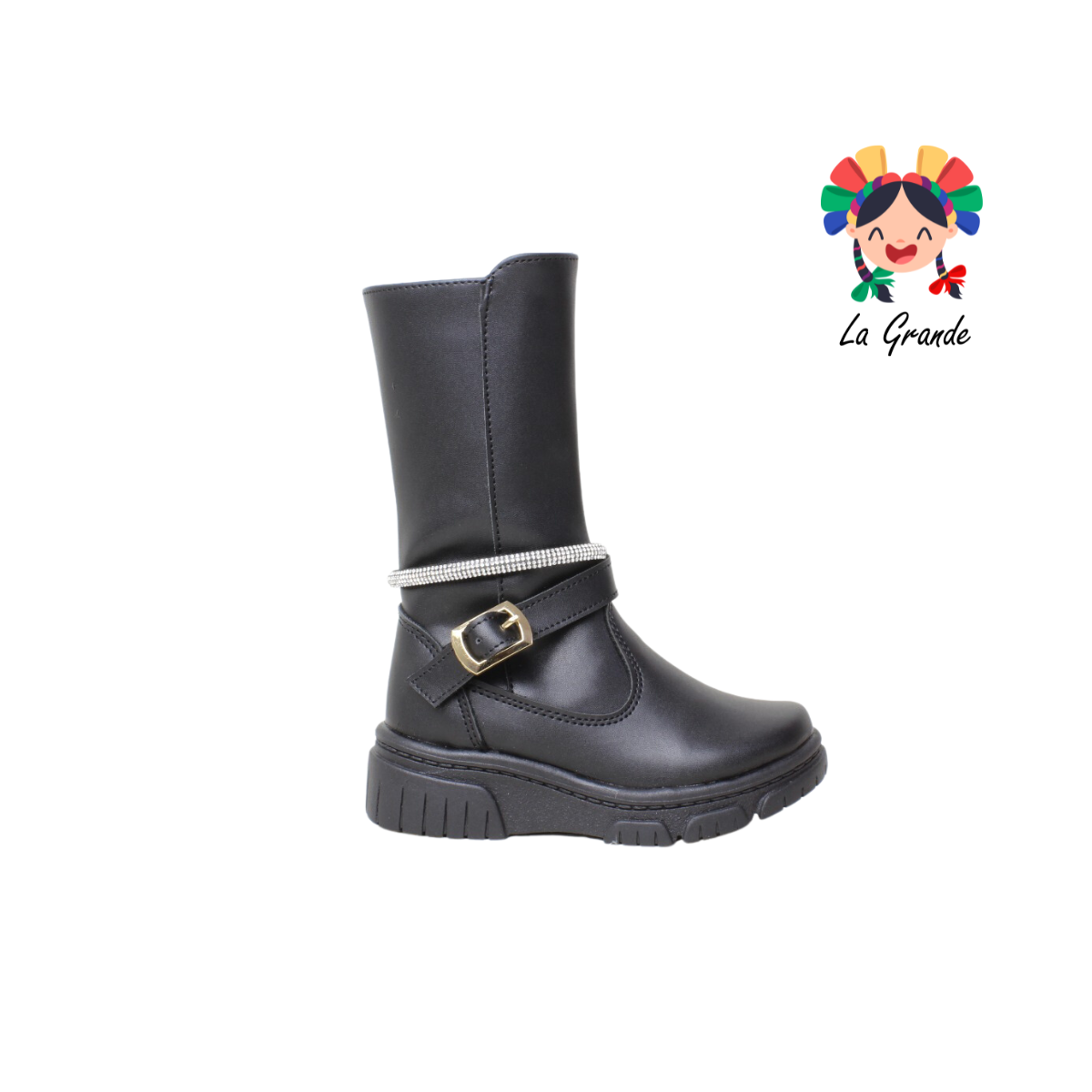 139 ERANDI Negro Sintético Bota Alta para Niña