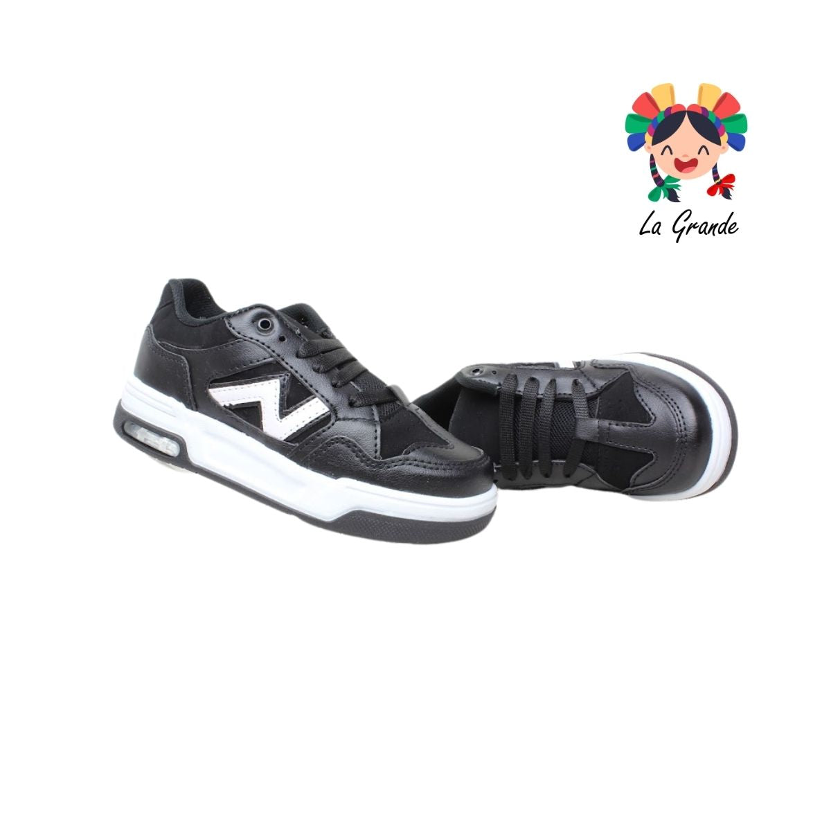 14000 FIRST Negro Blanco Sintético Tenis Casual para Niña y Niño