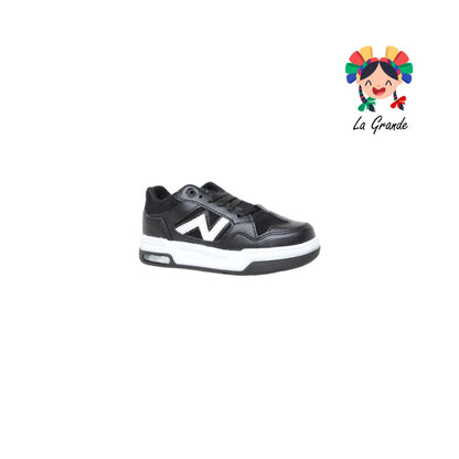 14000 FIRST Negro Blanco Sintético Tenis Casual para Niña y Niño
