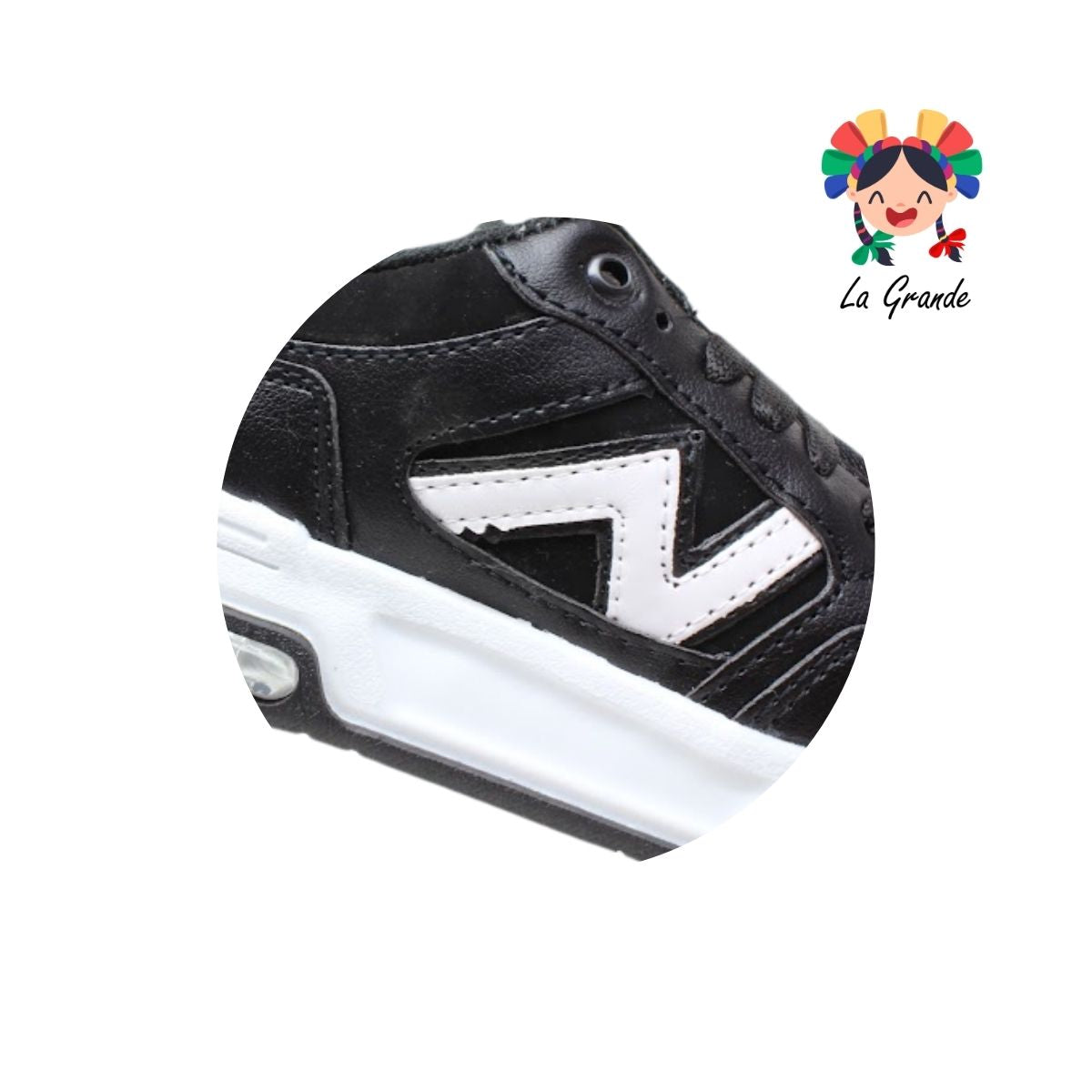 14000 FIRST Negro Blanco Sintético Tenis Casual para Niña y Niño