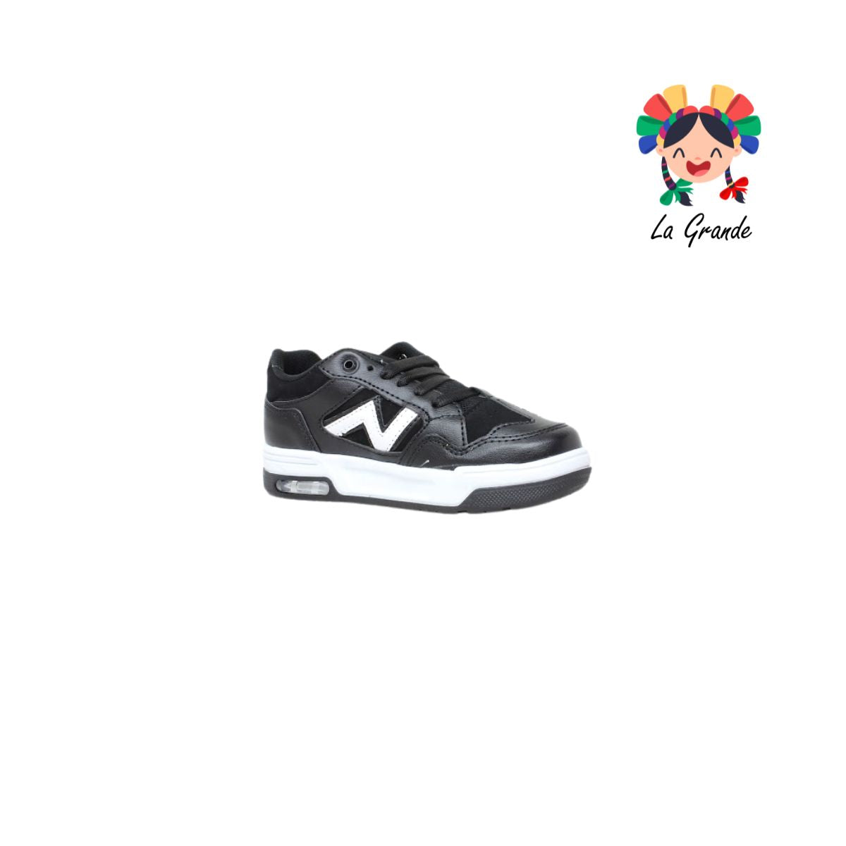 14000 FIRST Negro Blanco Sintético Tenis Casual para Niña y Niño