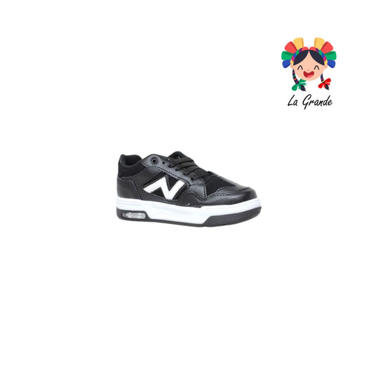 14000 FIRST Negro Blanco Sintético Tenis Casual para Niña y Niño
